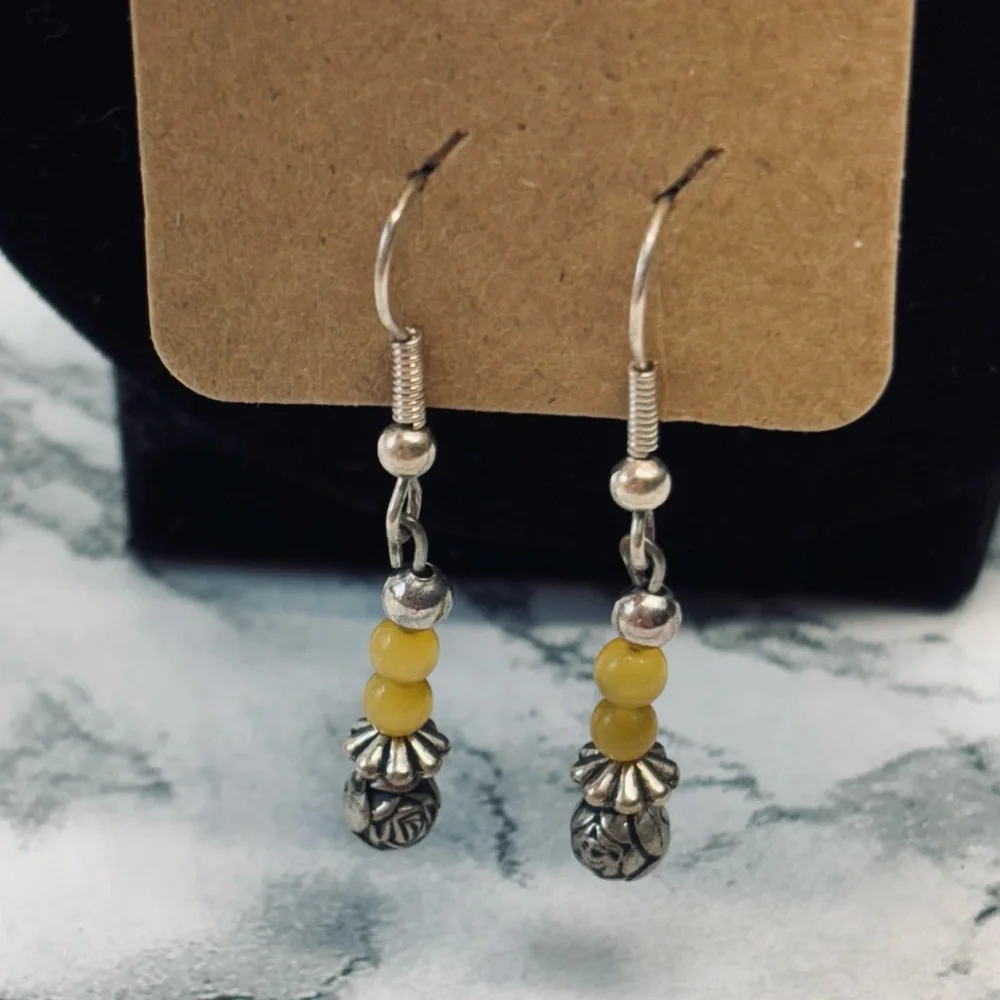 Chic Silver and Yellow Beaded Earrings